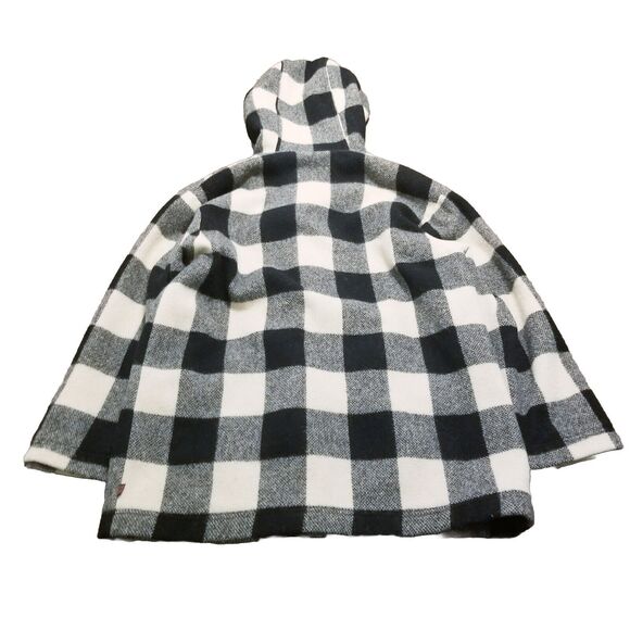 Woolrich Vintage Coat Women M Buffalo Check Black Cream Wool Fur Trim Hooded USA - Picture 3 of 5